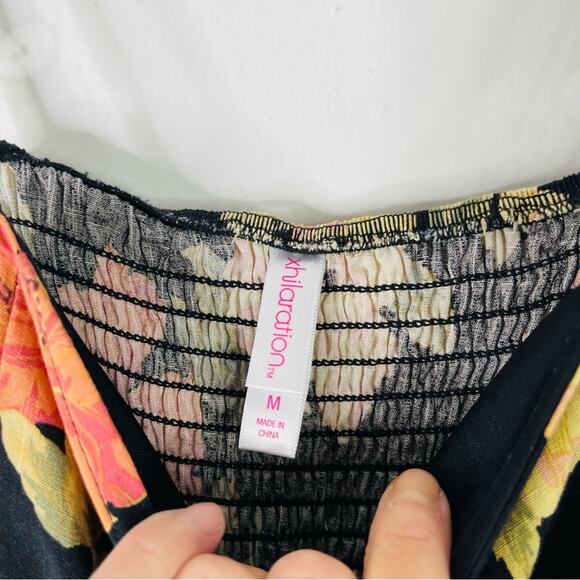 Vintage black cream pink floral cottagecore button midi dress medium - Picture 8 of 9